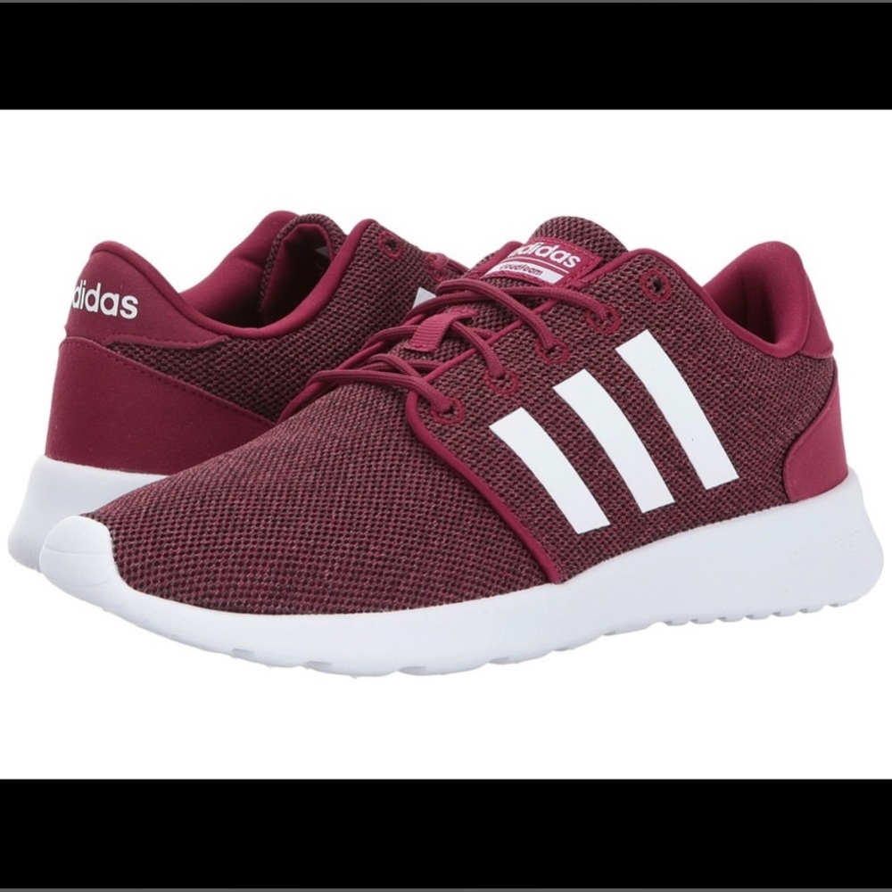Women’s ADIDAS Neo Cloudfoam Qt Racer Running Shoe Maroon & White 8